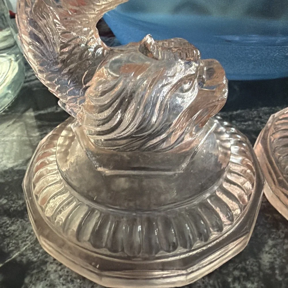 Vintage Pair Pink Glass‎ Candlesticks Koi Fish Design Collectible Rare